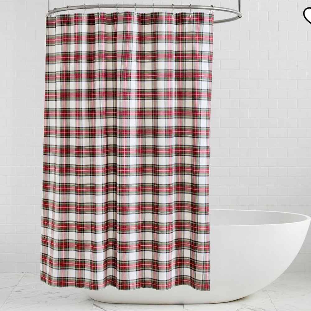 Pottery Barn Stewart Plaid Shower Curtain Multicolor Fabric Christmas  theme - Picture 4 of 4